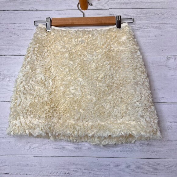 Anthropologie Skirt Womens Size XXS Ivory Plus Tulle Mini Floral Neutral Lined - Picture 1 of 16